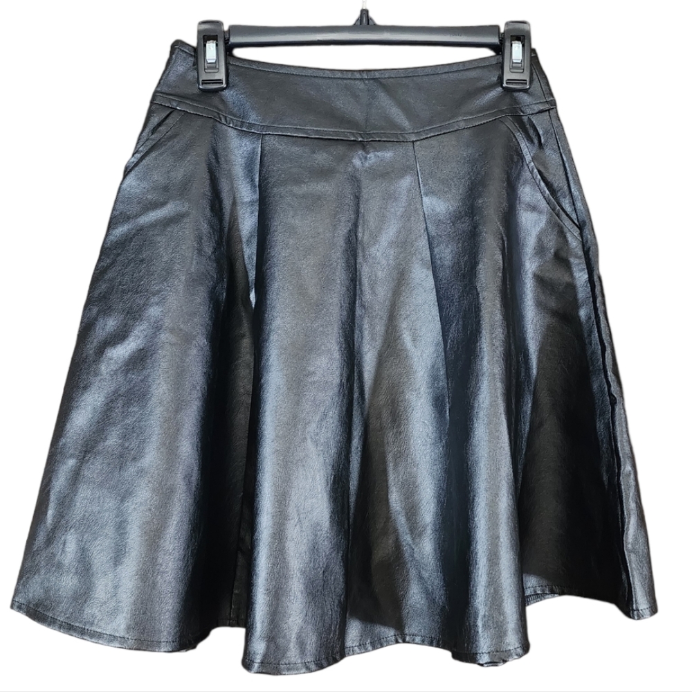 Faux Leather Circle Skirt With Built-In Compression Shorts